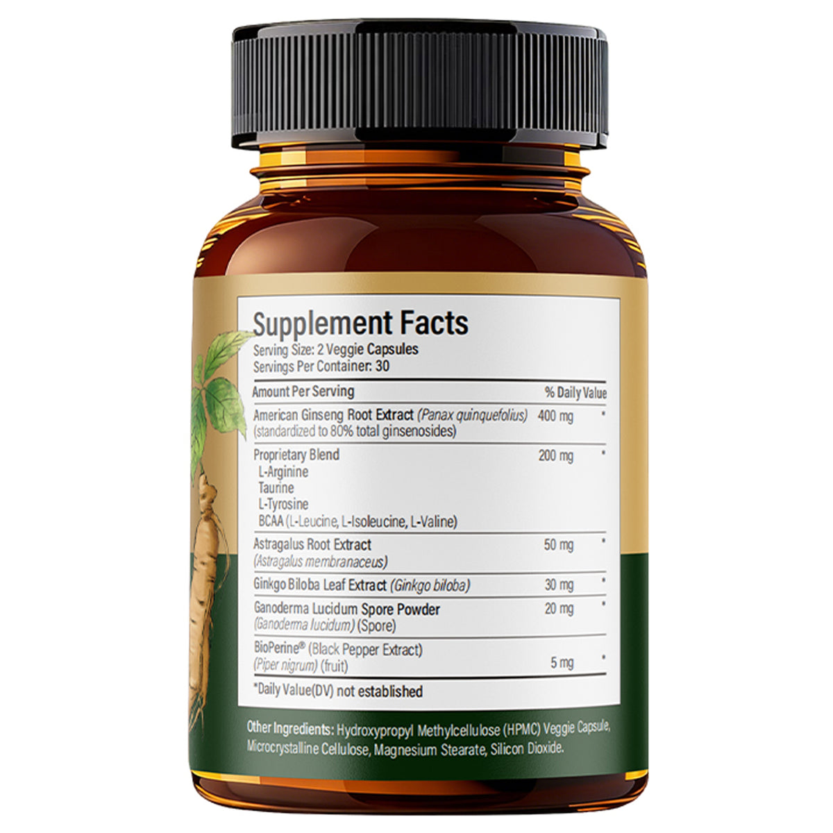 Liife American Ginseng Complex with 80% Ginsenosides, Ginkgo Biloba, Astragalus and BioPerine, Energy and Cognitive Support, 60 Veggie Capsules