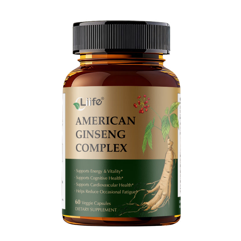 Liife American Ginseng Complex with 80% Ginsenosides, Ginkgo Biloba, Astragalus and BioPerine, Energy and Cognitive Support, 60 Veggie Capsules