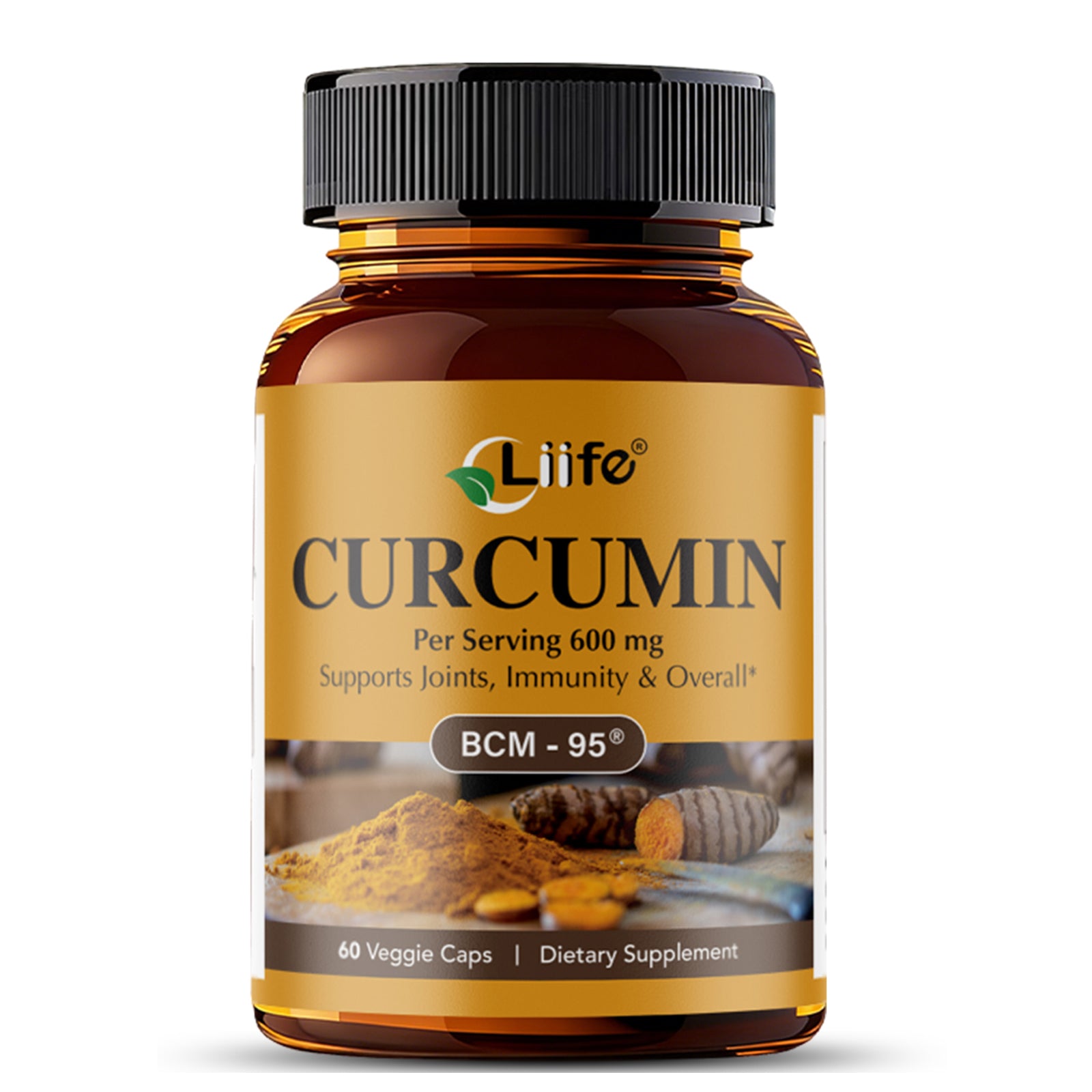 LIIFE Turmeric Curcumin Supplement BCM-95® Curcuminoids- 600mg Organic Turmeric with Vitamin D3 Per Serving High Absorption-Non GMO Tumeric Capsules for Joint Support,Bottled in USA - 60 Capsules