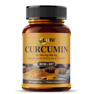 LIIFE Turmeric Curcumin Supplement BCM-95® Curcuminoids- 600mg Organic Turmeric with Vitamin D3 Per Serving High Absorption-Non GMO Tumeric Capsules for Joint Support,Bottled in USA - 60 Capsules