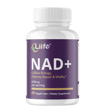 LIIFE Niacinamide Adenosine Dinucleotide 600 mg, with Niacinamide and Curcumin, 60 Vegetarian Capsules