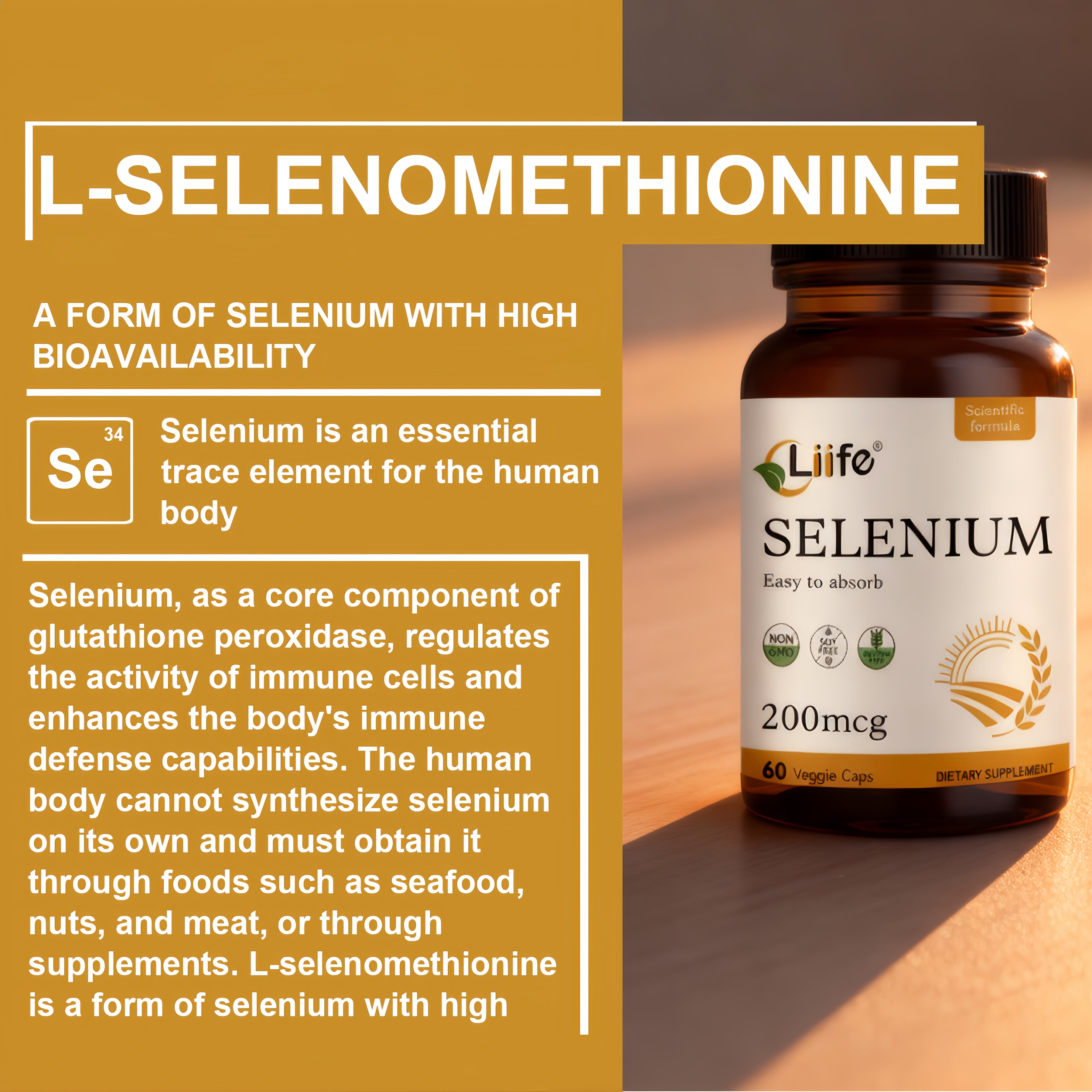 LIIFE Selenium 200 mcg, 60 Vegetarian Capsules
