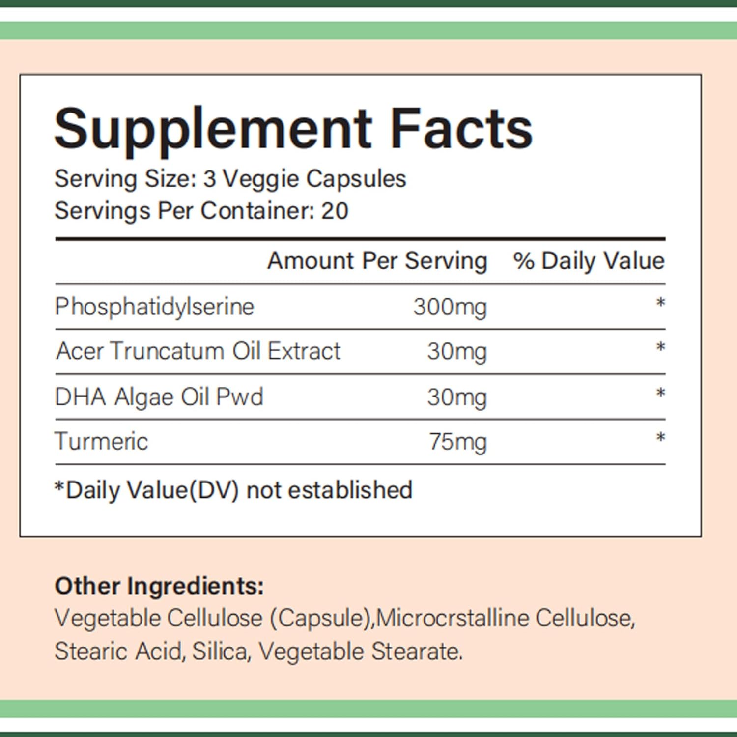 Liife Phosphatidylserine Supplement 300mg Per Serving,60 Veggie Caps，4-in-1 PS Supplement,Supports Cognitive Health and Brain Function