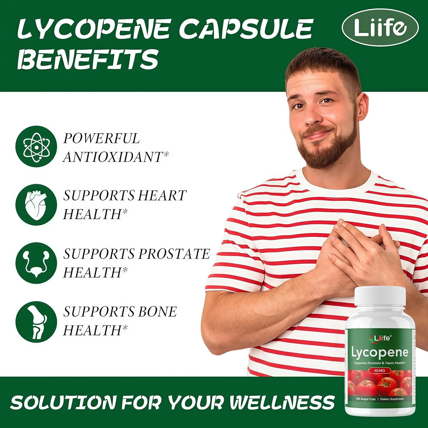 LIIFE Lycopene –Dietary Supplement with Tomato Extract, Zinc, Selenium, Vitamin E -Prostate, Antioxidant, Heart Health, and Overall Health Support – 120 Capsules