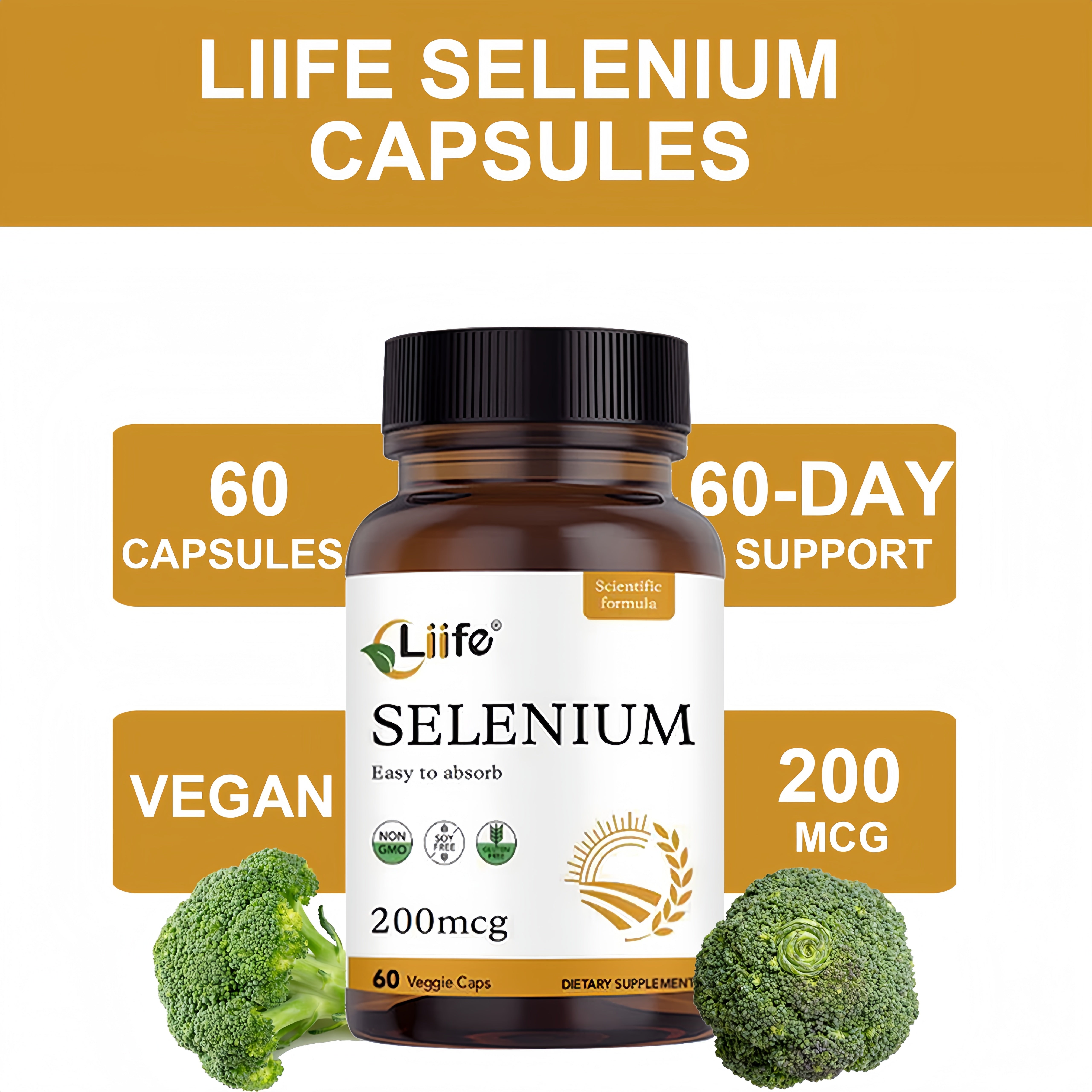 LIIFE Selenium 200 mcg, 60 Vegetarian Capsules