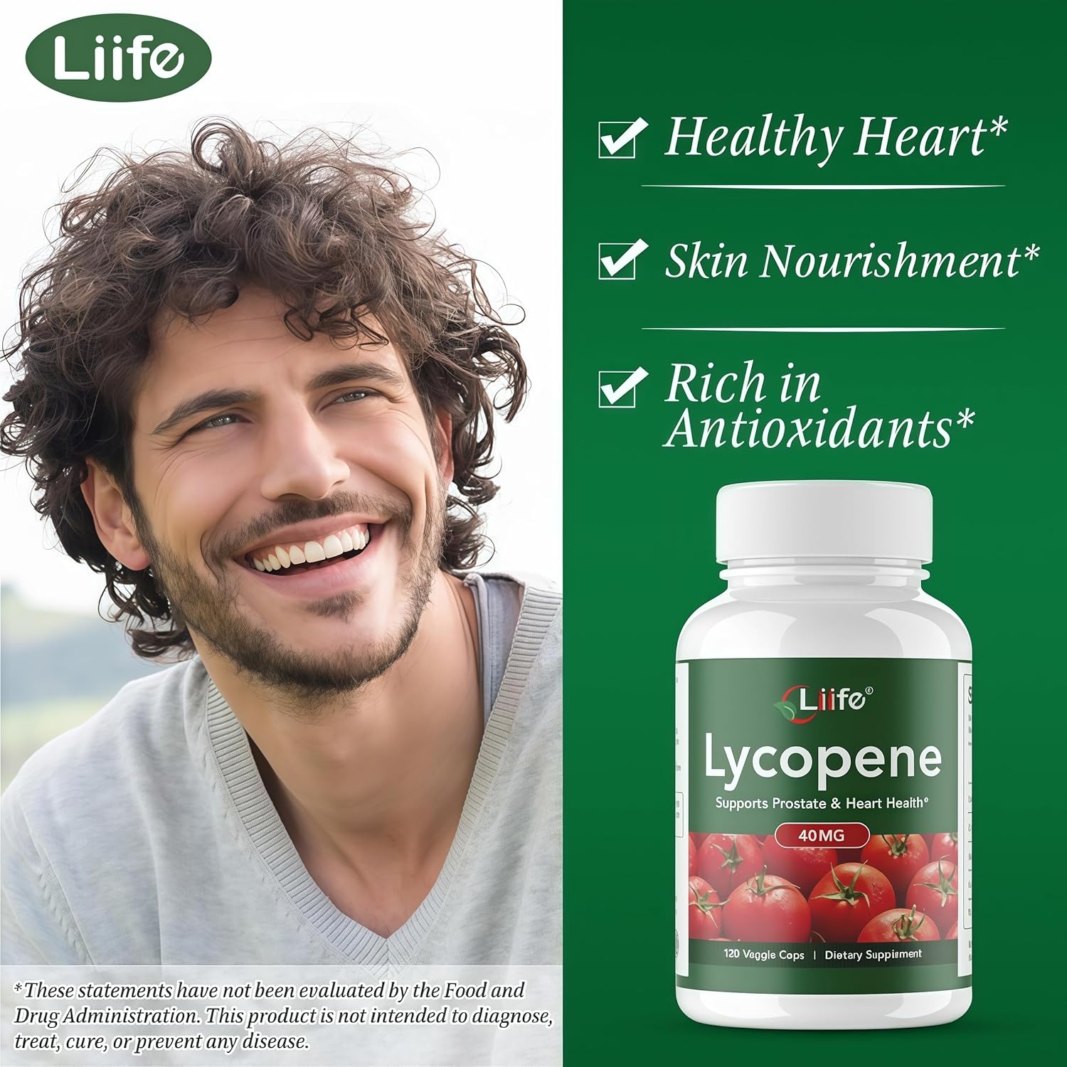 LIIFE Lycopene –Dietary Supplement with Tomato Extract, Zinc, Selenium, Vitamin E -Prostate, Antioxidant, Heart Health, and Overall Health Support – 120 Capsules