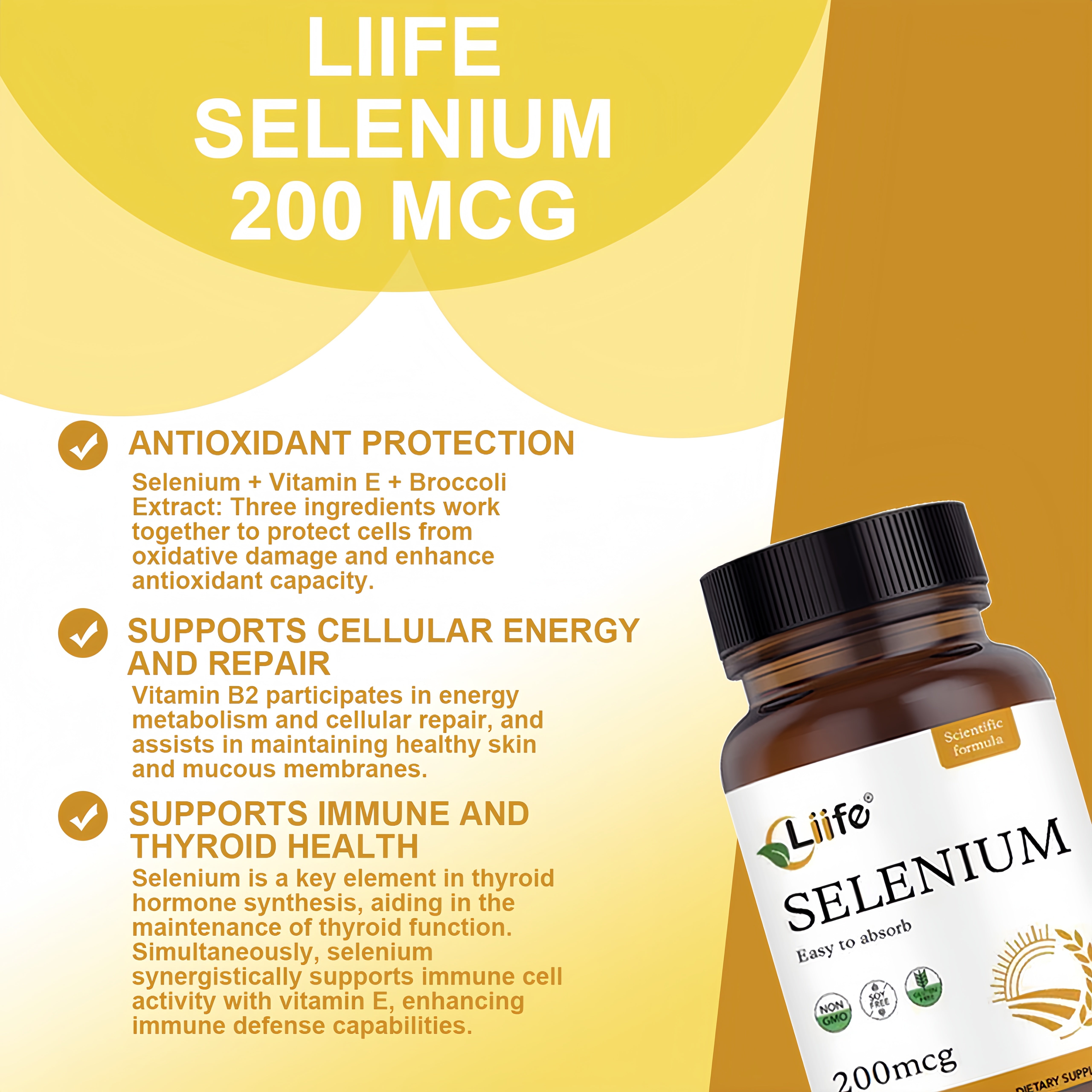 LIIFE Selenium 200 mcg, 60 Vegetarian Capsules