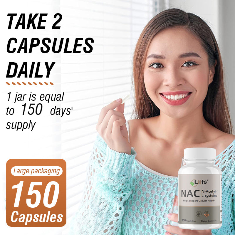 LIIFE NAC (N-Acetylcysteine), 600mg,  Non-GMO, Gluten-Free, Soy-Free, 150 Vegan Capsules