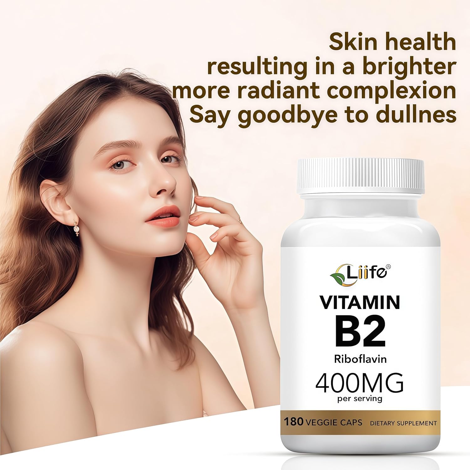 LIIFE High-Potency Vitamin B2 (Riboflavin) 400 mg - 180 Vegetarian Capsules, supports energy metabolism and mucosal health, promotes healthy skin, gluten-free, non-GMO