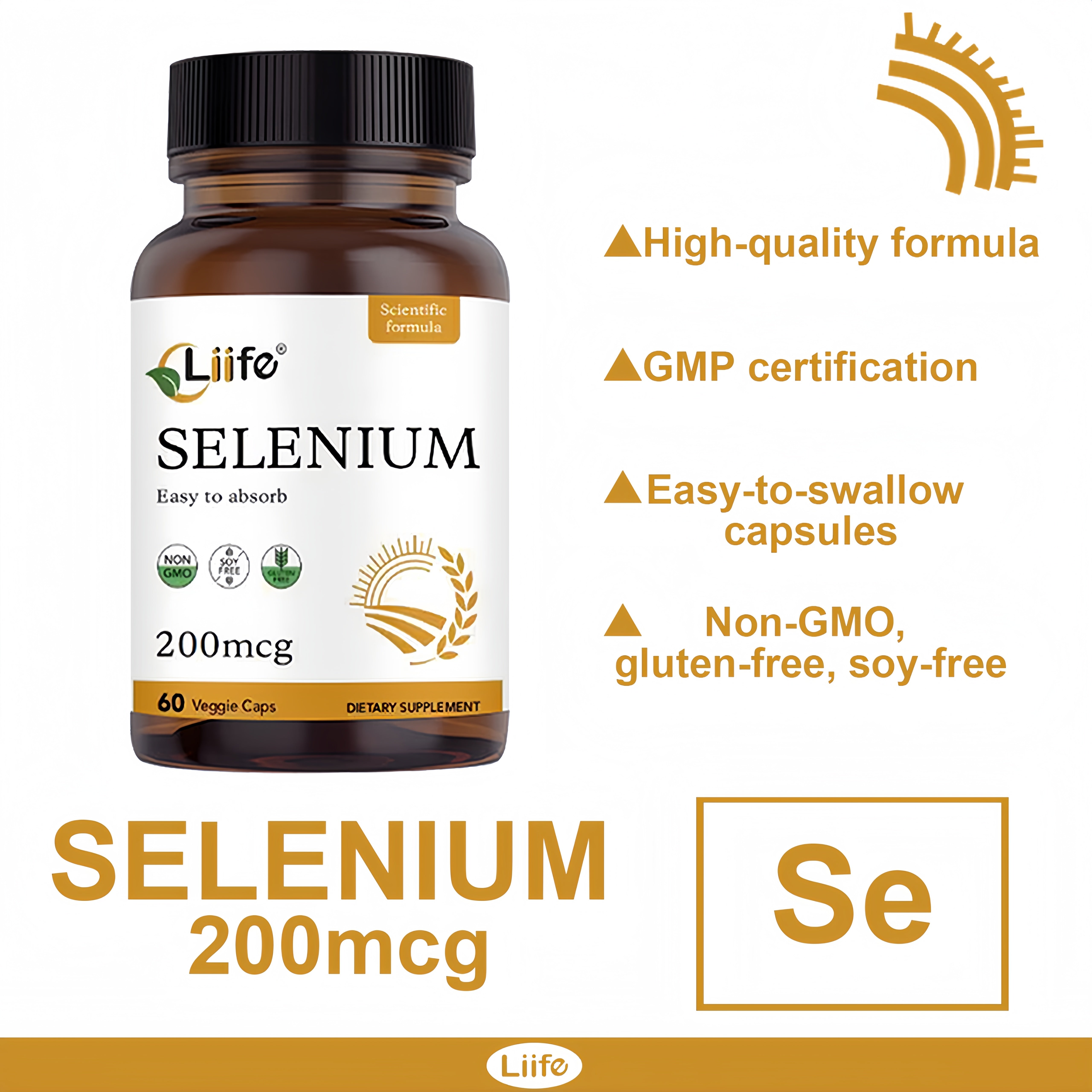 LIIFE Selenium 200 mcg, 60 Vegetarian Capsules