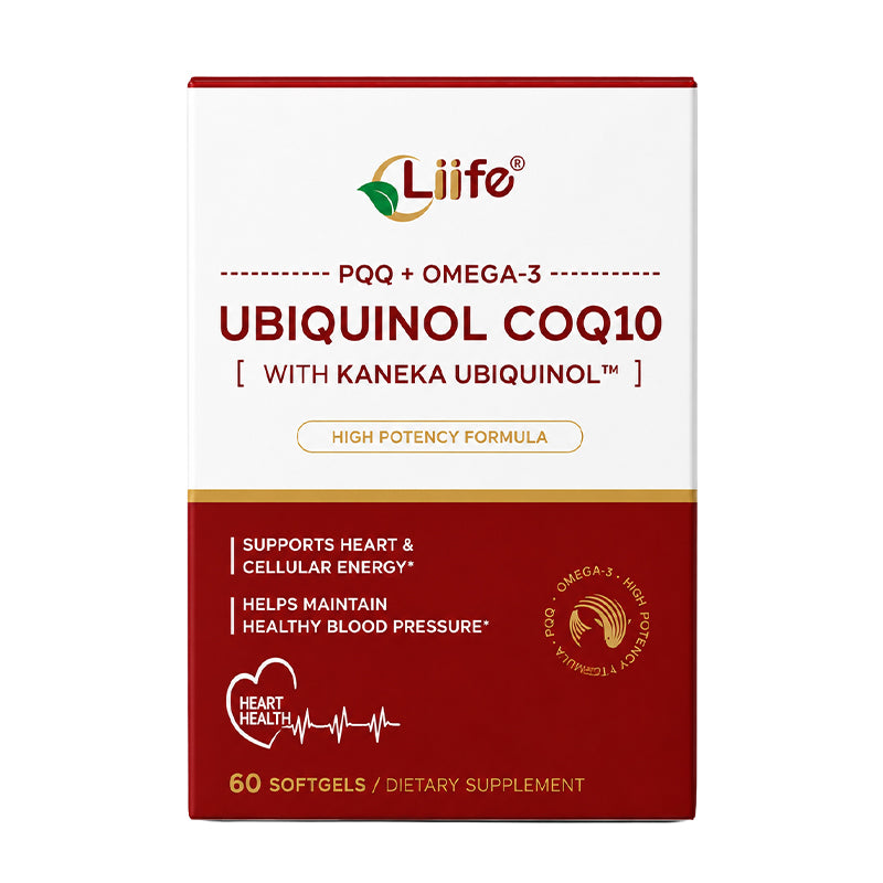 Liife Ubiquinol CoQ10 with Kaneka Ubiquinol, PQQ & Omega-3, High Potency Heart Health Supplement, Supports Cellular Energy & Healthy Blood Pressure, 60 Softgels