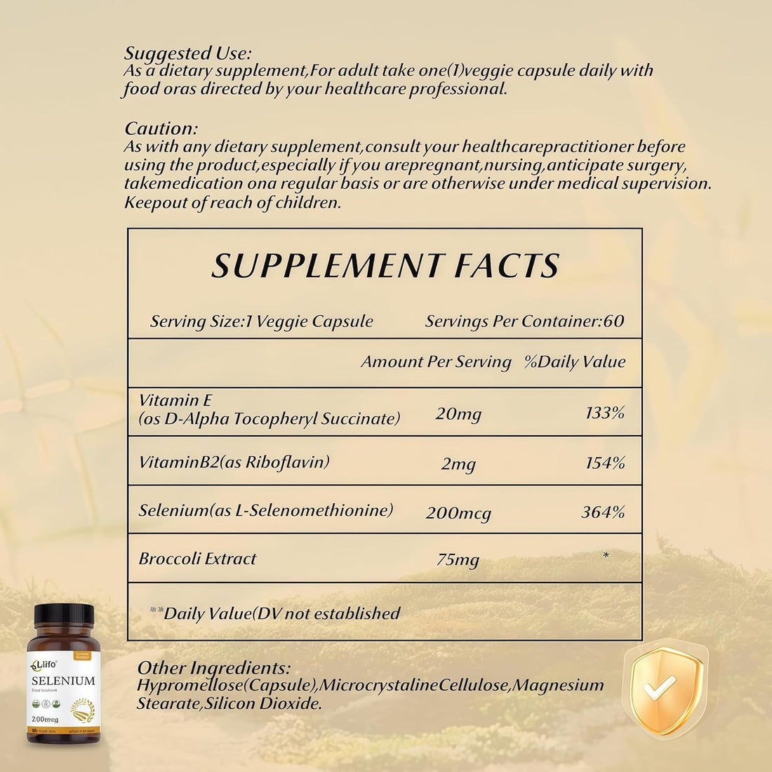 LIIFE Selenium 200 mcg, 60 Vegetarian Capsules