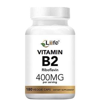 LIIFE High-Potency Vitamin B2 (Riboflavin) 400 mg - 180 Vegetarian Capsules, supports energy metabolism and mucosal health, promotes healthy skin, gluten-free, non-GMO