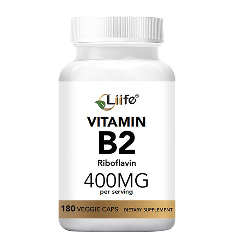 LIIFE High-Potency Vitamin B2 (Riboflavin) 400 mg - 180 Vegetarian Capsules, supports energy metabolism and mucosal health, promotes healthy skin, gluten-free, non-GMO