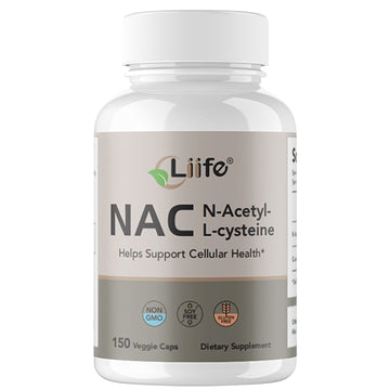 LIIFE NAC (N-Acetylcysteine), 600mg,  Non-GMO, Gluten-Free, Soy-Free, 150 Vegan Capsules