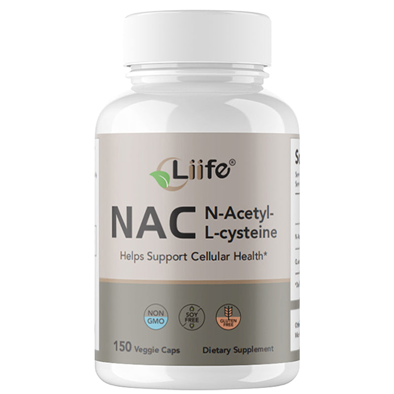 LIIFE NAC (N-Acetylcysteine), 600mg,  Non-GMO, Gluten-Free, Soy-Free, 150 Vegan Capsules