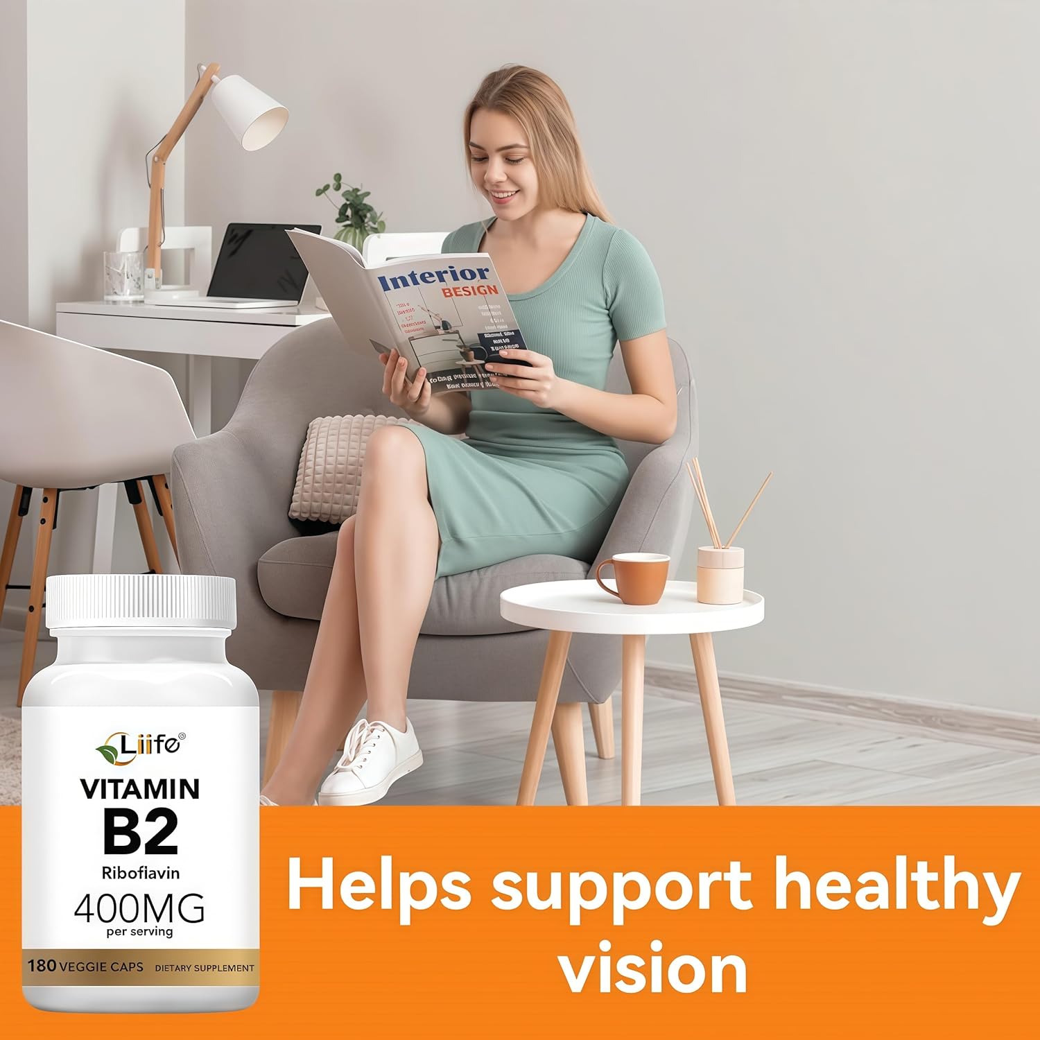 LIIFE High-Potency Vitamin B2 (Riboflavin) 400 mg - 180 Vegetarian Capsules, supports energy metabolism and mucosal health, promotes healthy skin, gluten-free, non-GMO