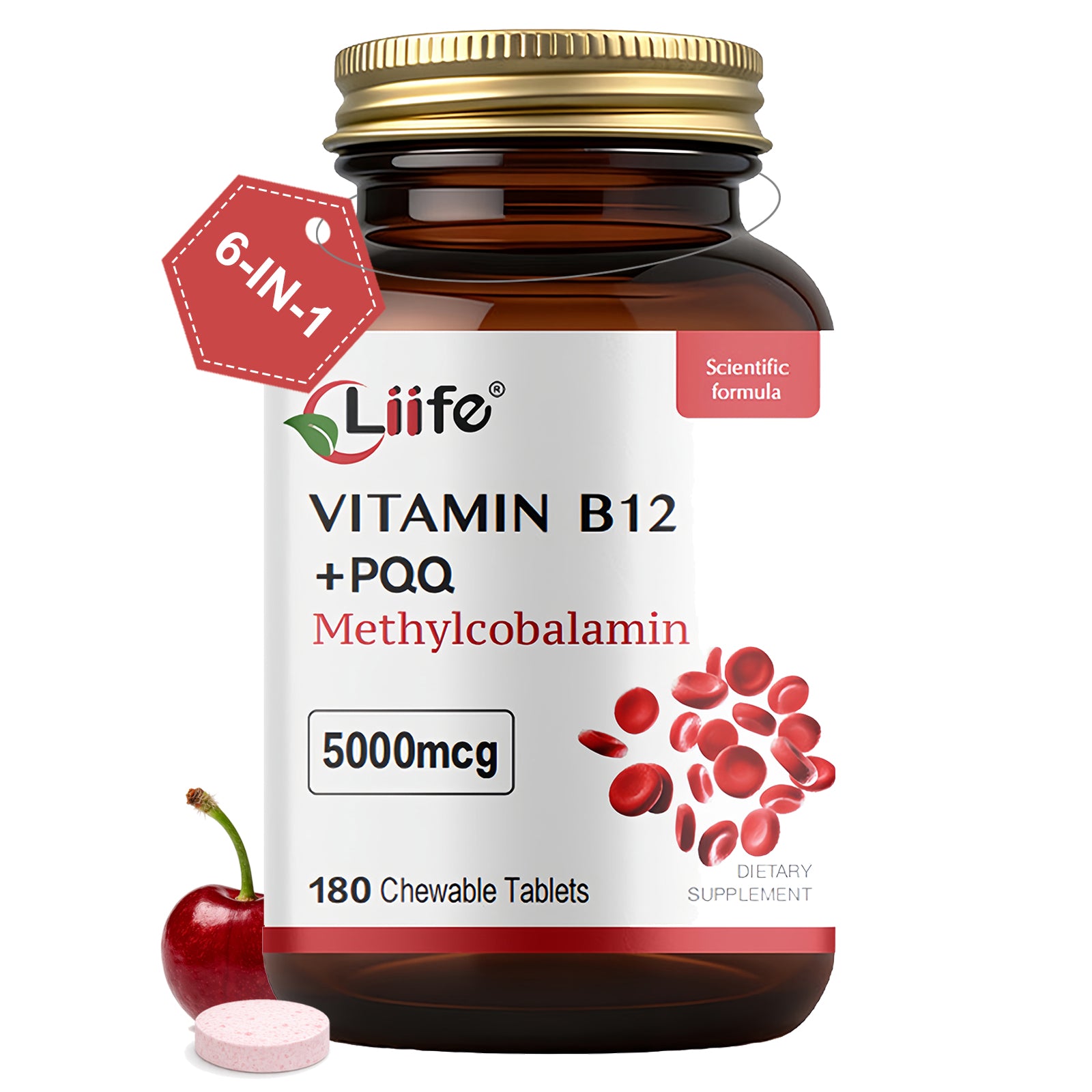 LIIFE B12 (Methylcobalamin) 5000 mcg, Cherry-Flavored Sublingual Chewable Tablets