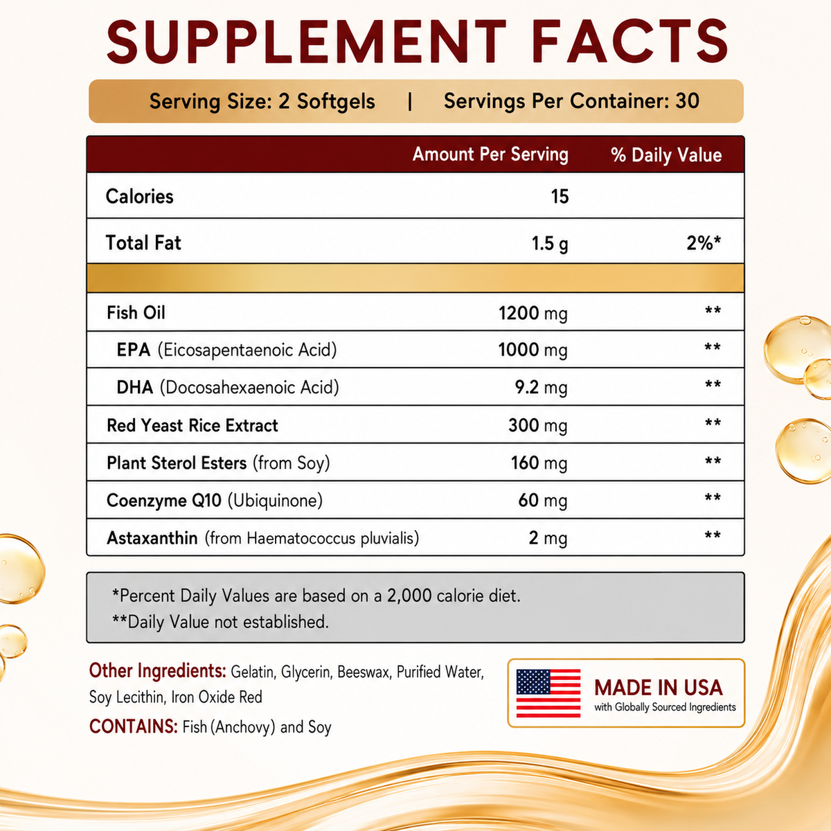 Liife Ultra High EPA Fish Oil 97% High Purity, 1000mg EPA with Red Yeast Rice Extract, Plant Sterol Esters, CoQ10 and Astaxanthin, Supports Cardiovascular Health and Healthy LDL Cholesterol, 60 Softgels
