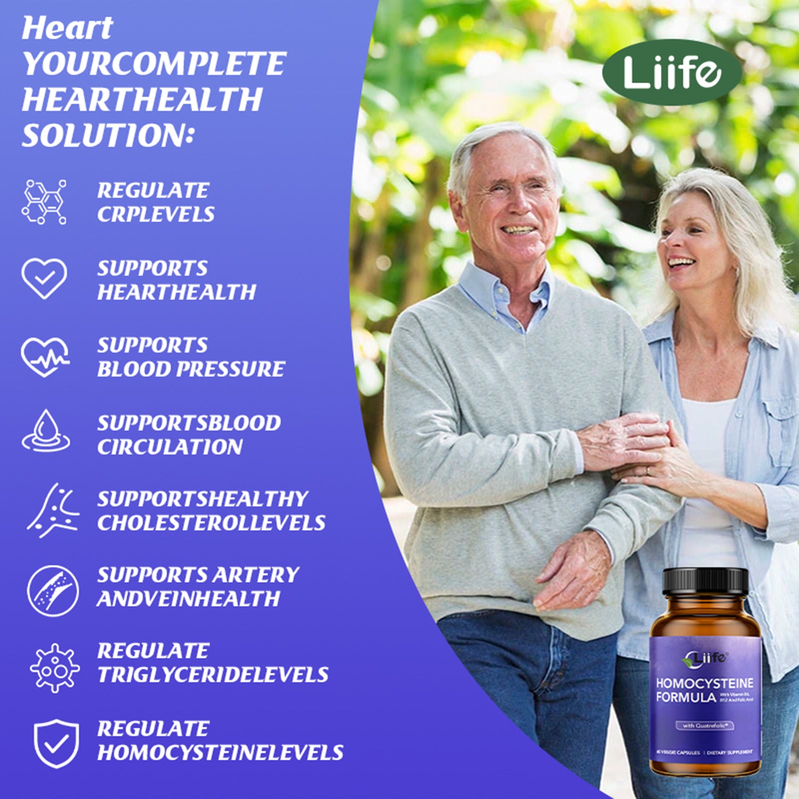 LIIFE Homocysteine Formula – Quatrefolic, B6/B12/Betaine | 60 Veggie Caps