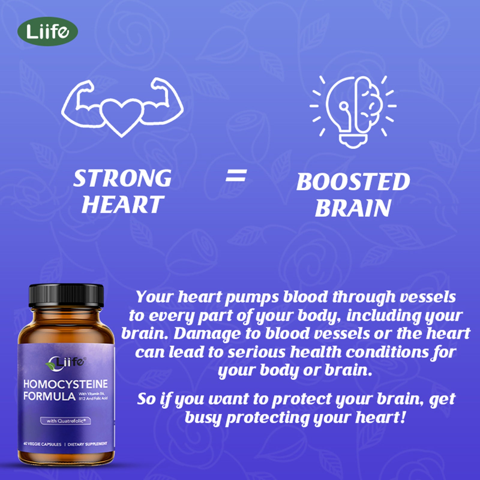 LIIFE Homocysteine Formula – Quatrefolic, B6/B12/Betaine | 60 Veggie Caps