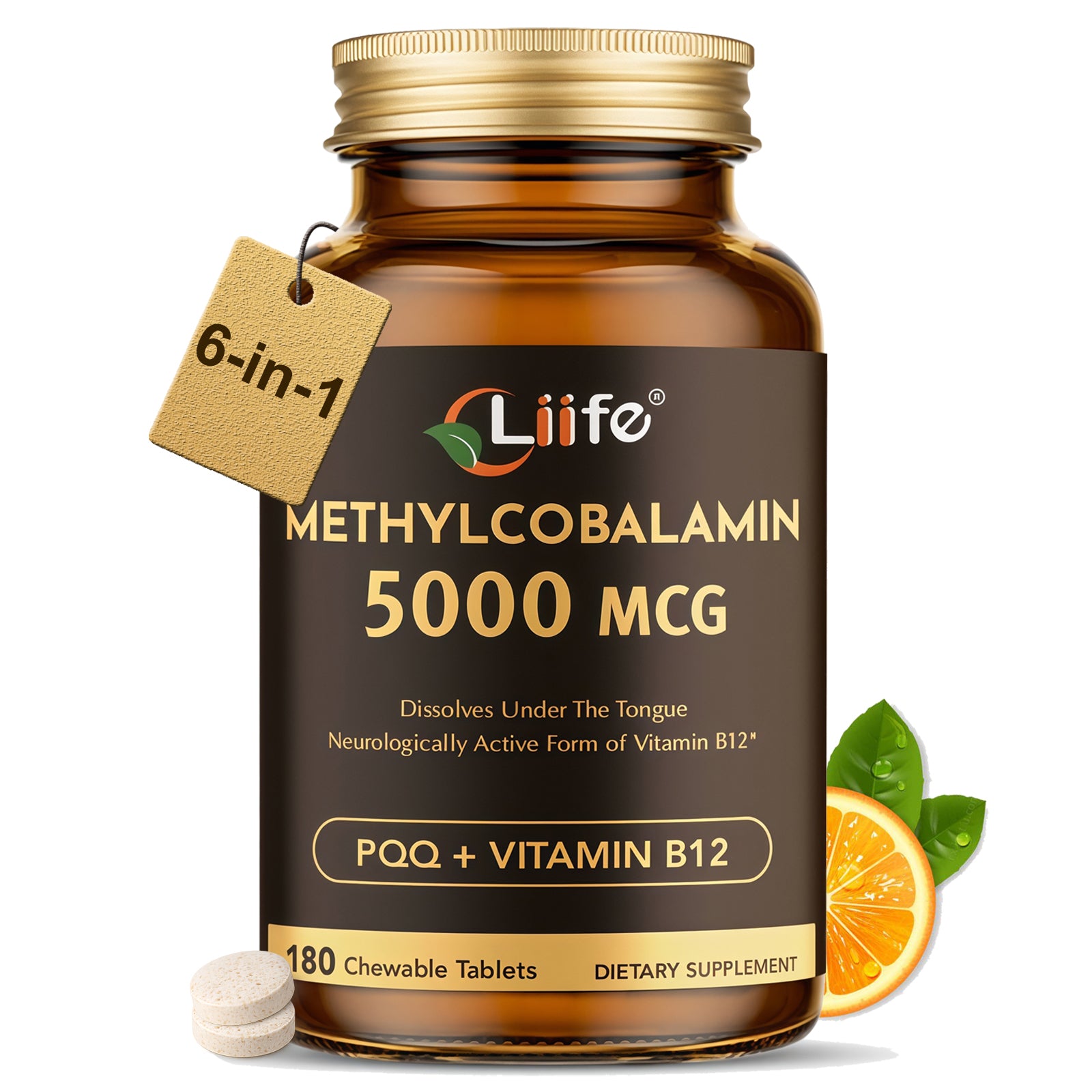LIIFE B12 (Methylcobalamin) 5000 mcg, Orange-Flavored Sublingual Chewable Tablets