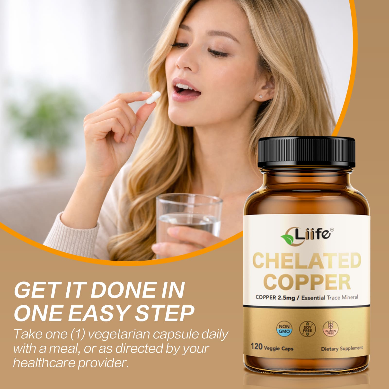 LIIFE Albion Chelated Copper 2.5mg, Copper Supplements, Supporting Red Blood Cells, Collagen, and Energy Production, 120 Veggie Capsules